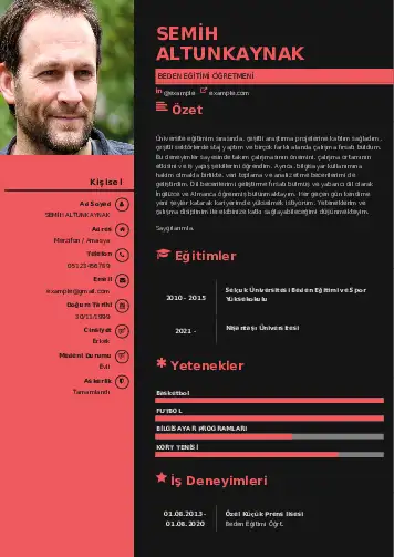 Beden Eğitimi Öğretmeni CV Örnekleri cv indir